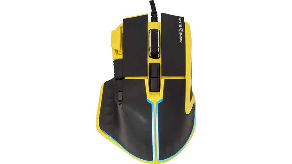 My&scaron; White Shark MARROK GM-9006 na b&iacute;l&eacute;m pozad&iacute; zobrazuj&iacute;c&iacute; ergonomick&yacute; design zvrchu